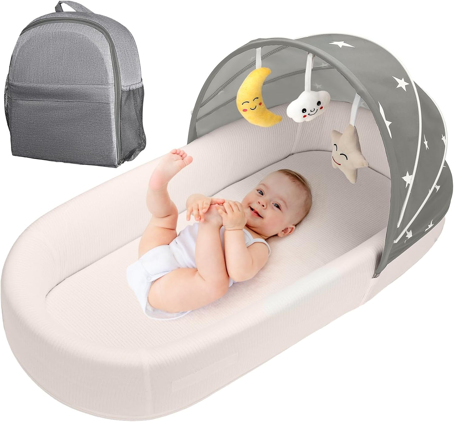 Portable Travel Bassinet for Cozy Baby Sleep | Indoors & Outdoors | Foldable & Washable | BNAKKON
