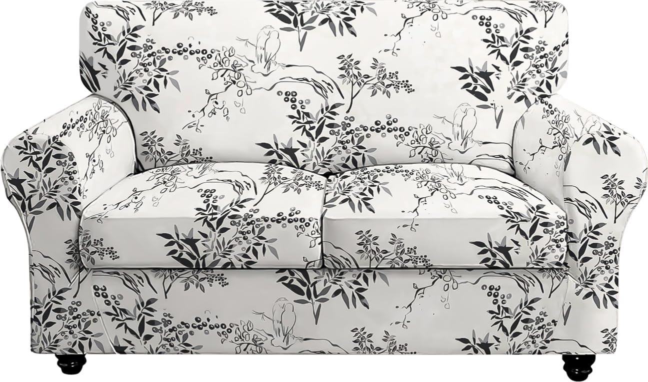 FUANGUI 3 Piece Stretch Sofa Covers for Loveseat with Floral Design