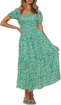 ZESICA Women's Boho Floral Square Neck Ruffle Maxi Dress - Summer