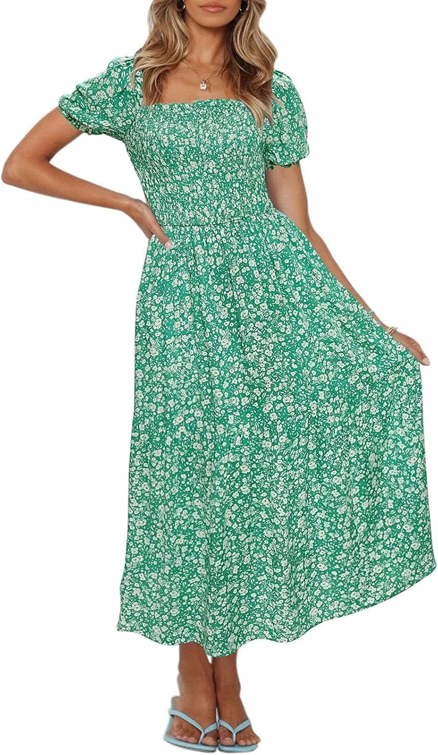ZESICA Women's Boho Floral Print Maxi Dress for Summer Fun