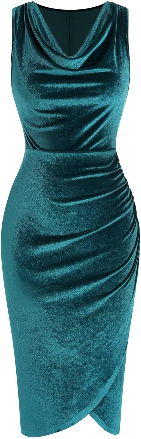 Elegant Velvet Cocktail Dress for Women with Cowl Neck Design
