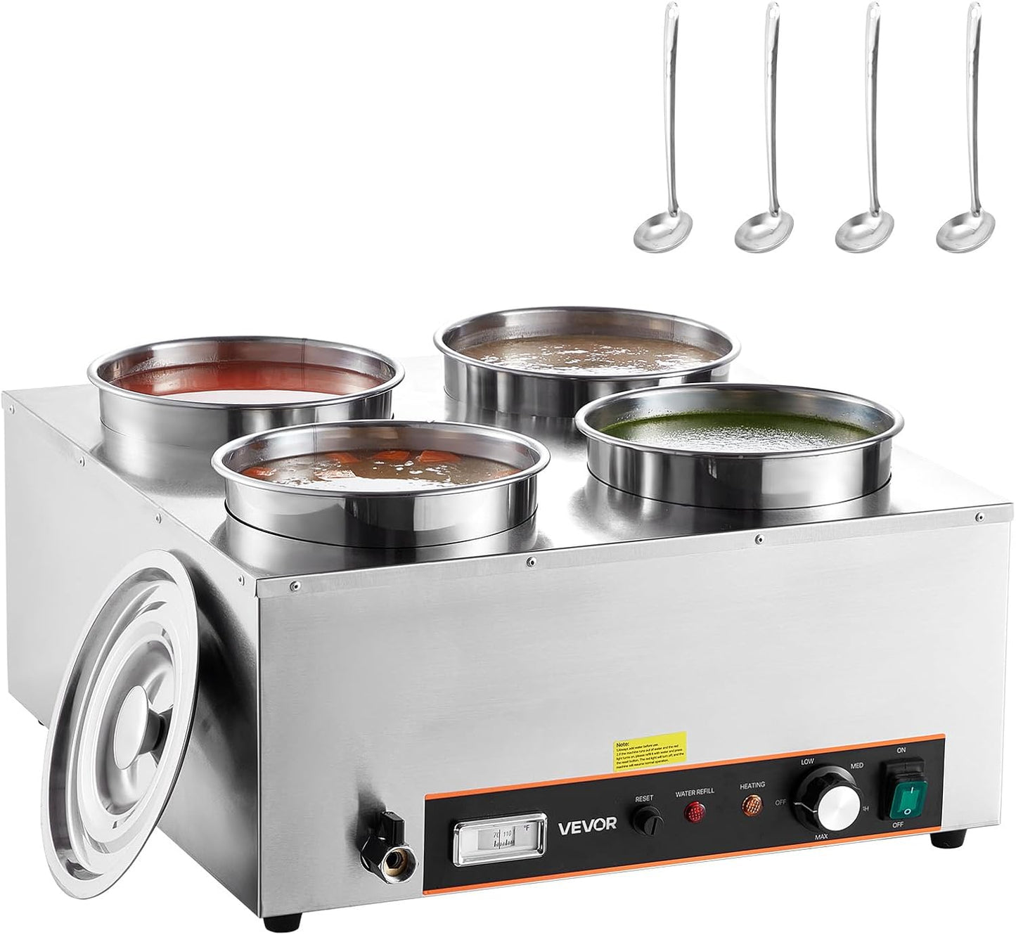 VEVOR Electric Soup Warmer with Four 6.34QT Pots for Buffets