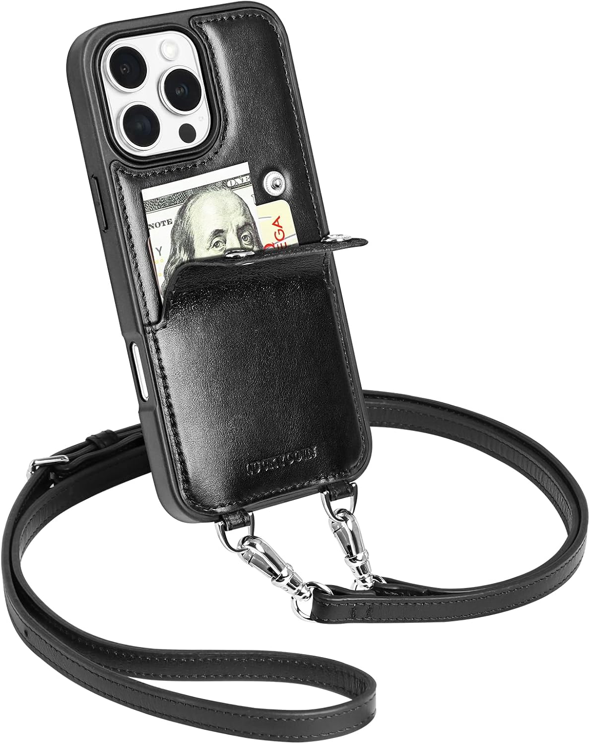 LUCKYCOIN Genuine Leather Wallet Case for iPhone 16 Pro Max