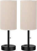 Plus Beige Bedside Table Lamps Set of 2 - 3 Color Temps, Outlet Port