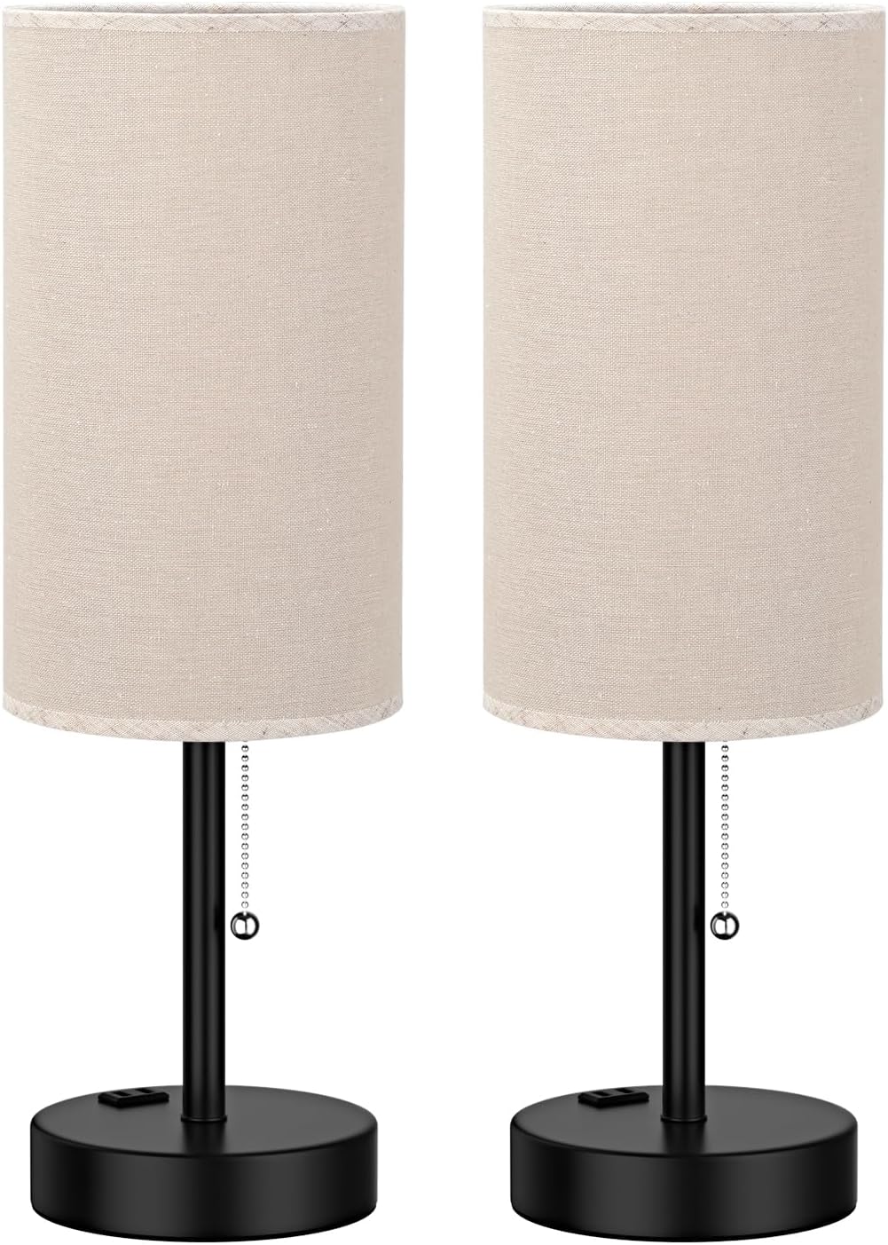Plus Beige Bedside Table Lamps Set of 2 with AC Outlet
