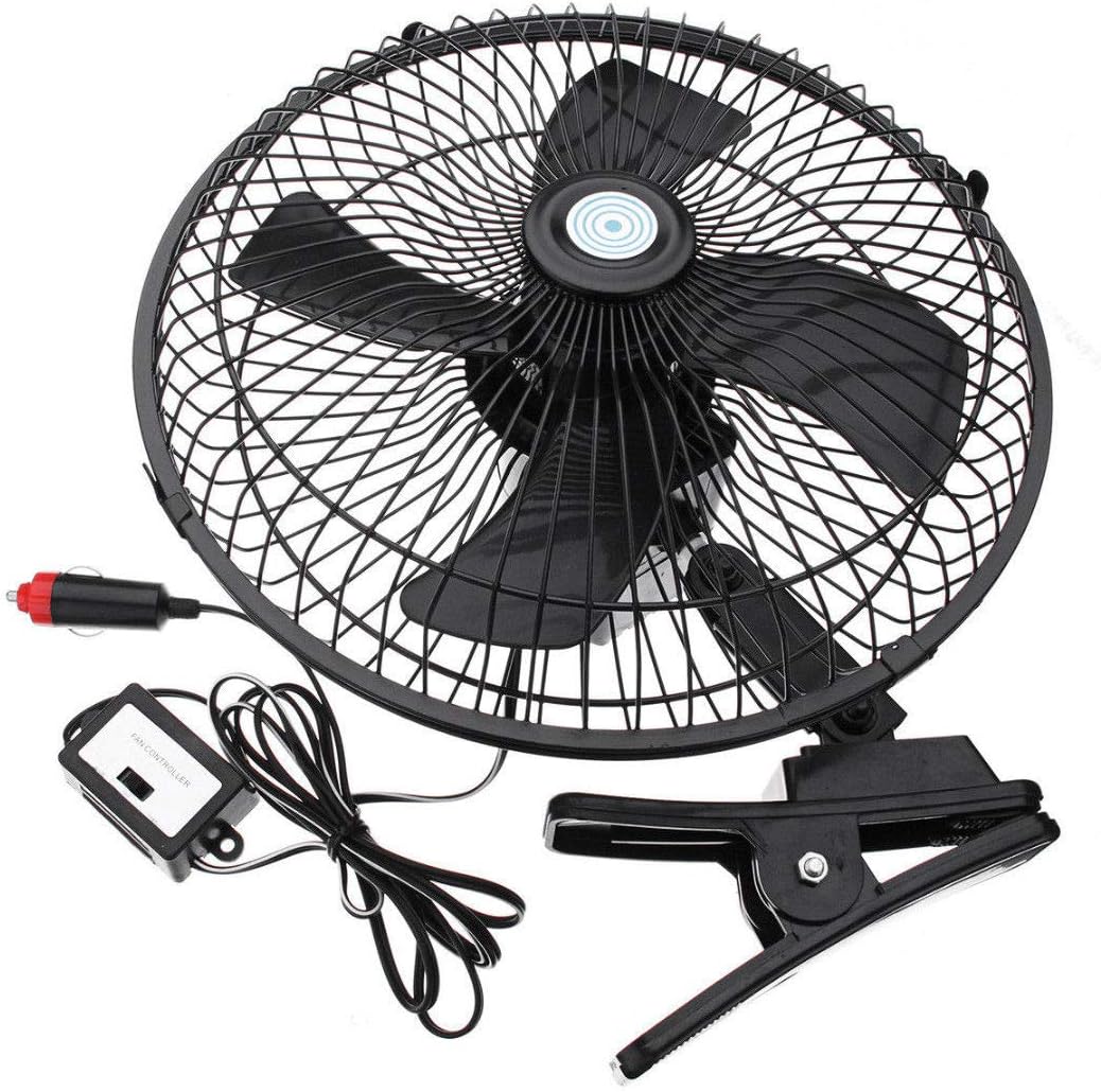 12V Car Cooling Fan with Adjustable Clip for Vehicle Ventilation