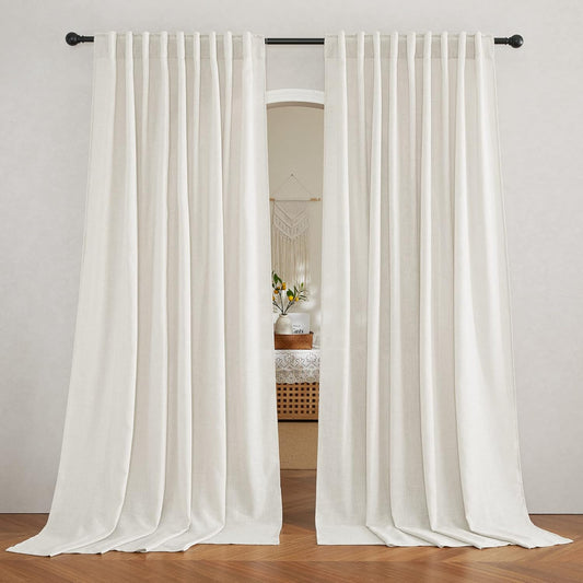 RYB HOME Faux Linen Blended Sheer Curtains for Sliding Doors