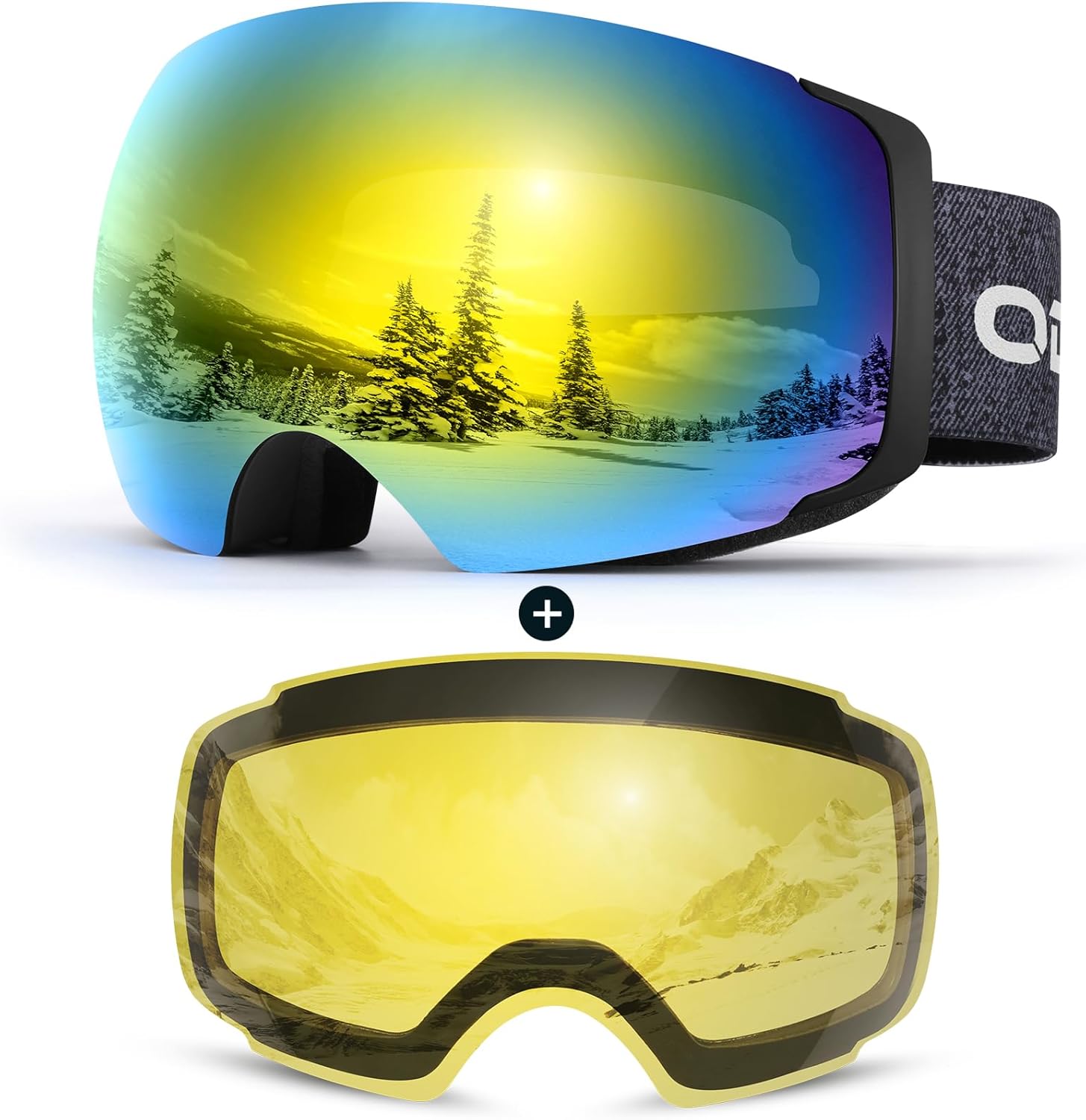 Odoland Interchangeable Ski Goggles: 2 Lens, Spherical Frameless for Ultimate Vision