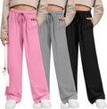 3 Pack Girls' Sweatpants Wide Leg Drawstring Joggers - Casual Comfort