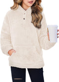 Girls Fuzzy Sherpa Hoodie Pullover - Cozy Button-Up Hooded Sweatshirt