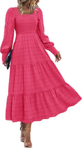 Fall Dresses Maxi Long Sleeve Smocked High Waist - Flowy 2025