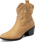 Women's Western Embroidered Ankle Boots - Comfortable Low