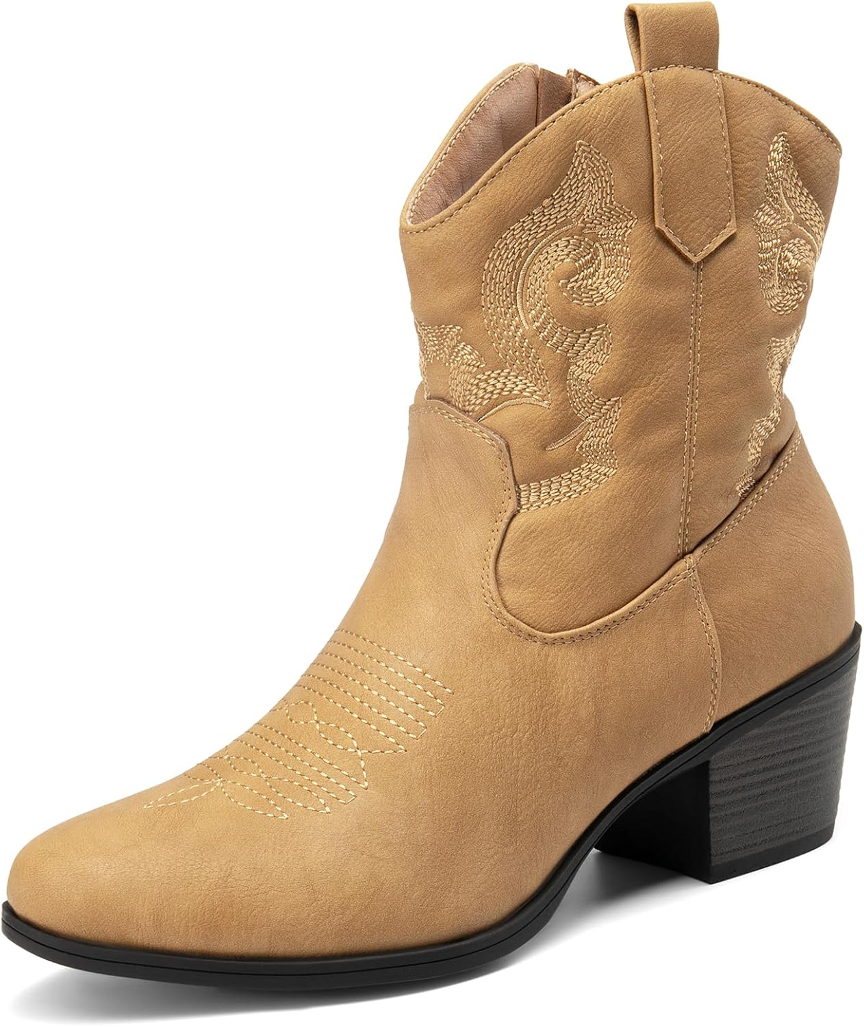 DREAM PAIRS Women's Western Cowboy Embroidered Ankle Boots