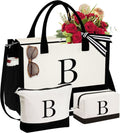 Initial Canvas Tote Bag for Women - 3-Piece Personalized Gift Set