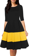 Vintage Half Sleeve O-Neck Contrast Swing Dress - Flattering