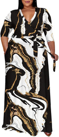 Runwind Plus Size V Neck Maxi Dress for Women - Flowy Belted Style are