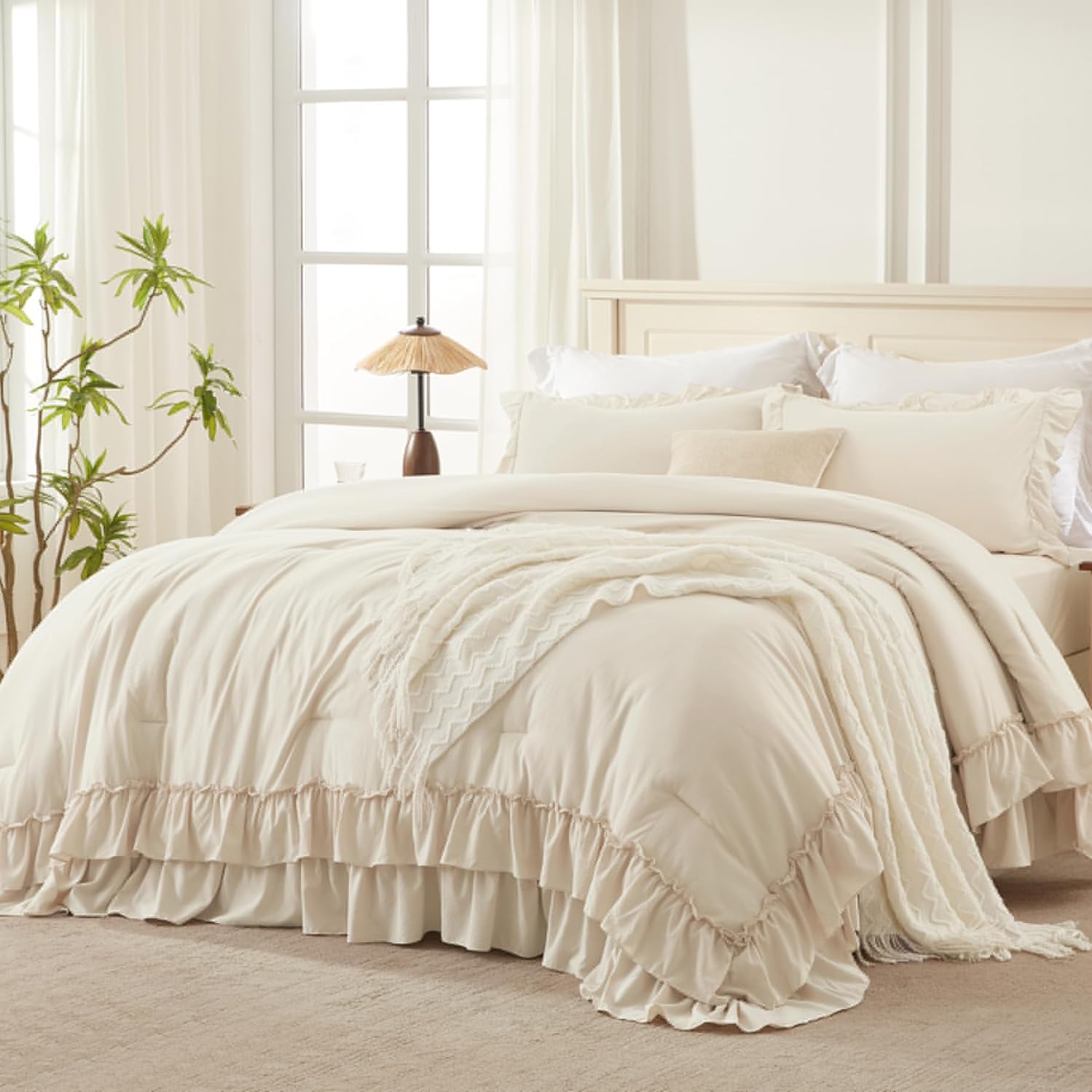 Andency Super King Plus Ruffle Comforter Set for Cozy Elegance