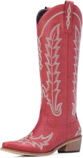 Cowboy Boots for Women Knee High Pointed Toe Chunky Heel - Retro