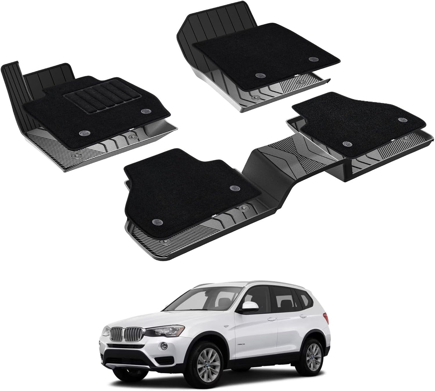 3W Floor Mats for BMW X3 2011-2017 & X4 2015-2018 - Durable Fit
