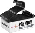 HOUSE DAY Black Plastic Hangers 50 Pack - Space Saving Heavy Duty