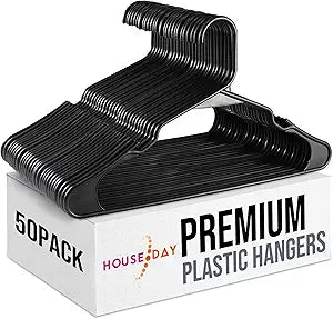 Heavy Duty Black Plastic Hangers for Closet Organization