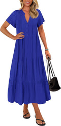 KIRUNDO Summer Maxi Dress for Women 2025 - Flowy Tiered V Neck