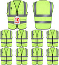 Hi Vis Safety Vest 10-Pack Neon Green with Zipper - X-Large