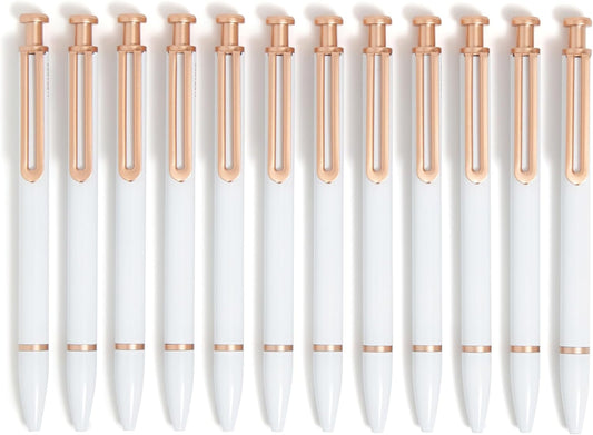 Monterey Ballpoint Pens Set of 12 in White and Rose Gold