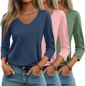 Huukeay 3 Pack Womens V Neck 3/4 Sleeve Tees - Comfortable Everyday