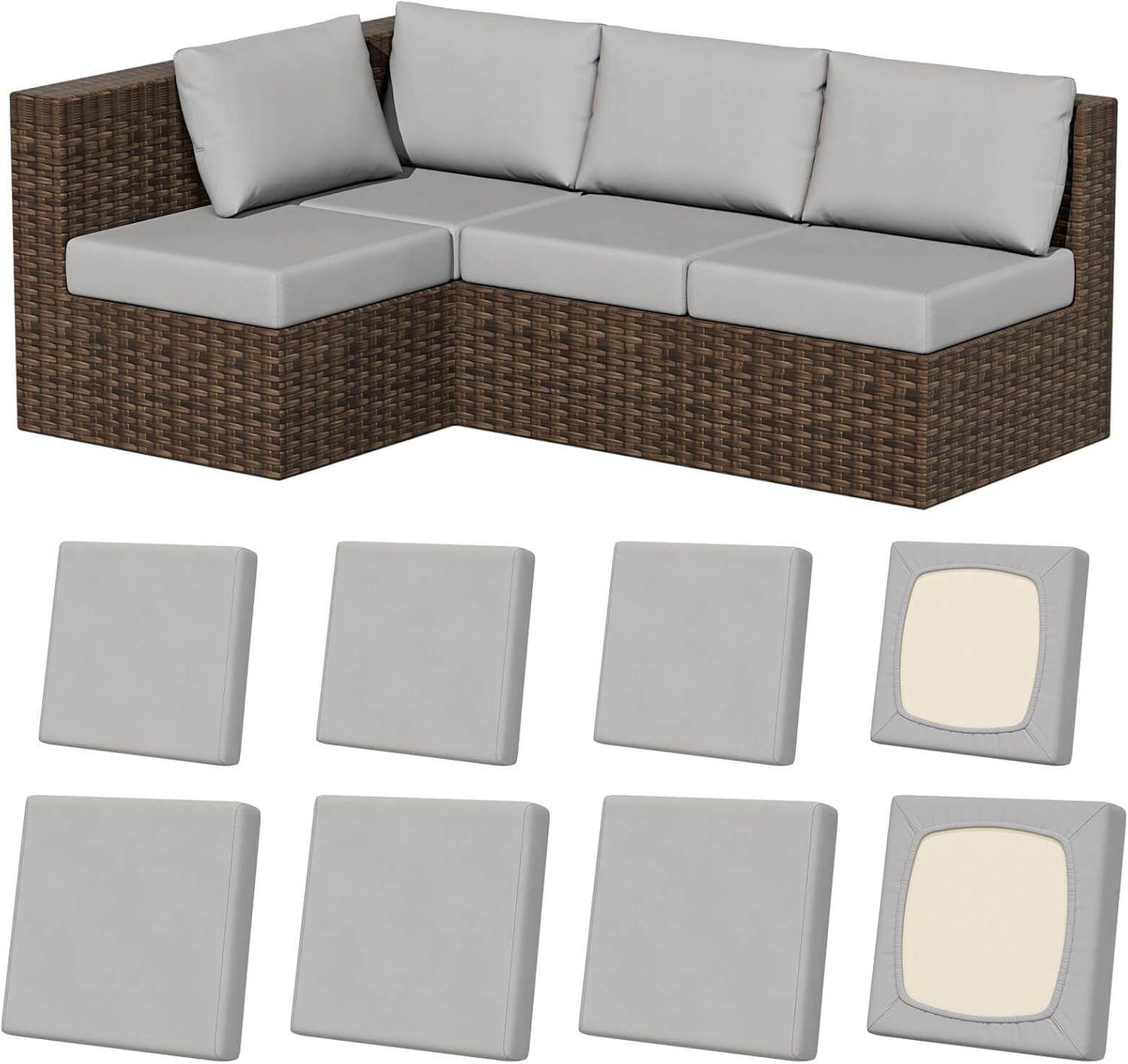 8Pcs Stretch Patio Cushion Covers for Outdoor Furniture Protection