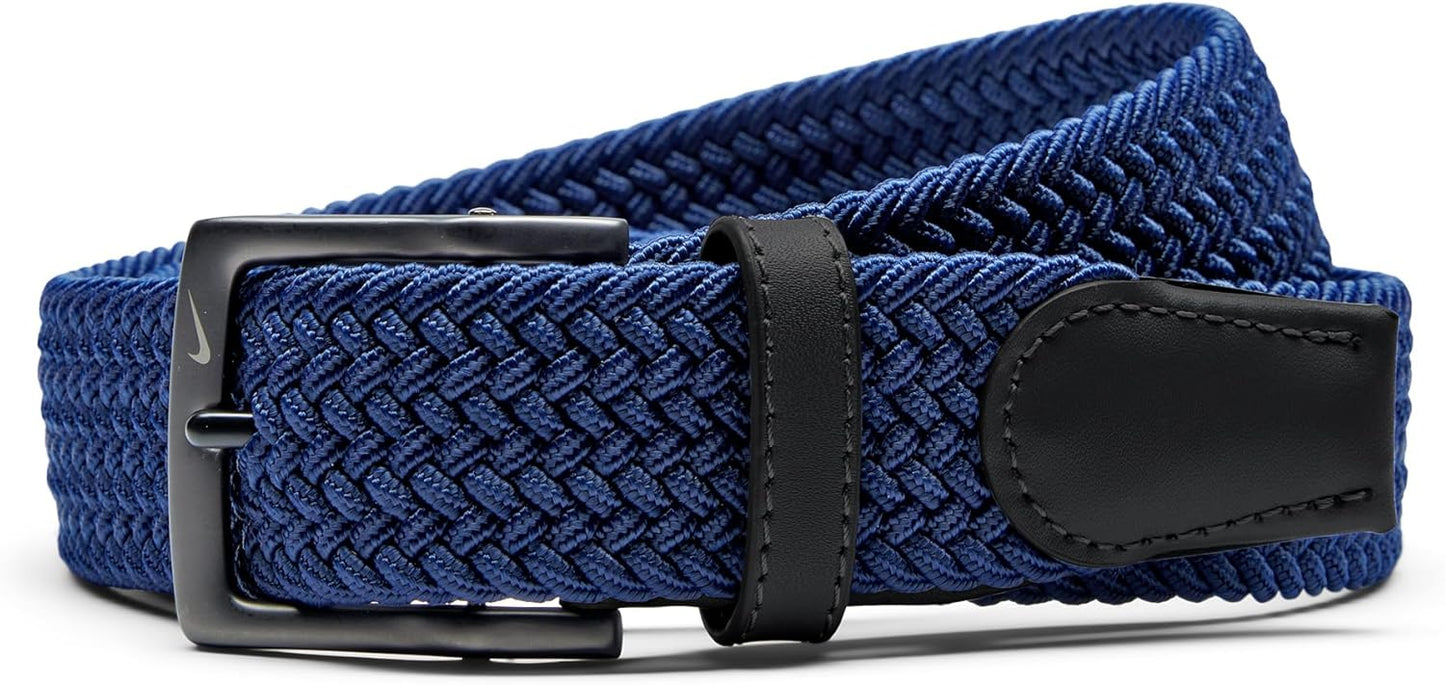 Nike mens Stretch Woven Belt with Custom Fit and Leather Trim