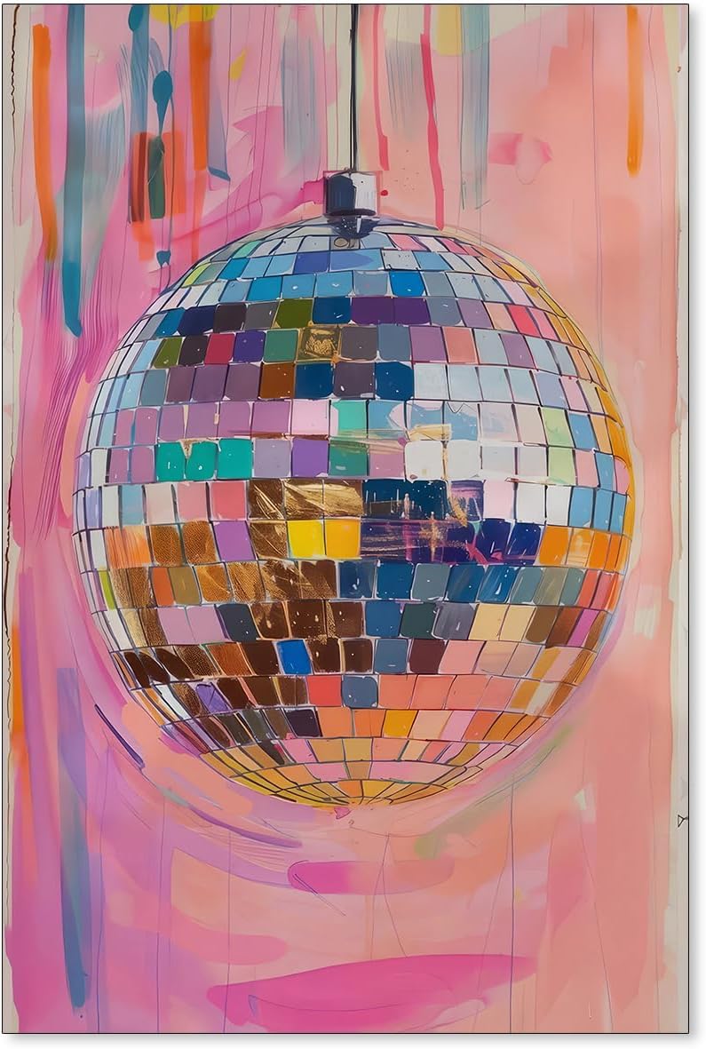 Retro Pink Disco Ball Posters for Girly Wall Decor 24x36 inch