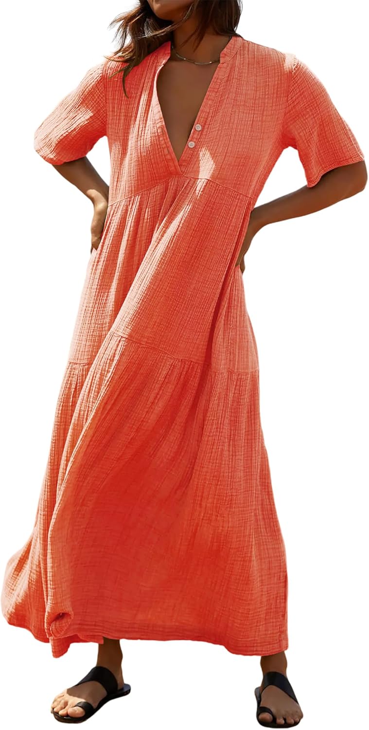 R.Vivimos Womens Summer Cotton Flowy Maxi Dress for Casual Wear