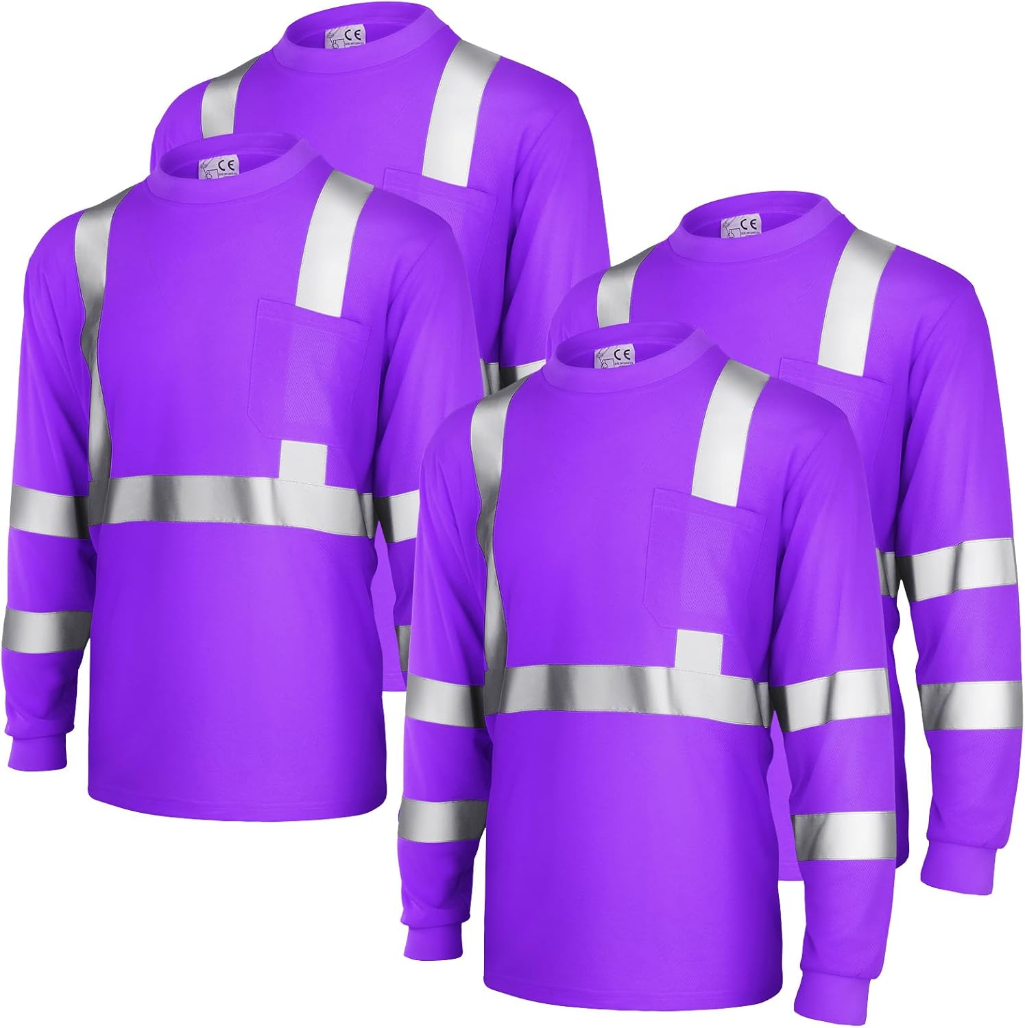 High Visibility Long Sleeve Safety Shirts for Women - 4 Pcs Set