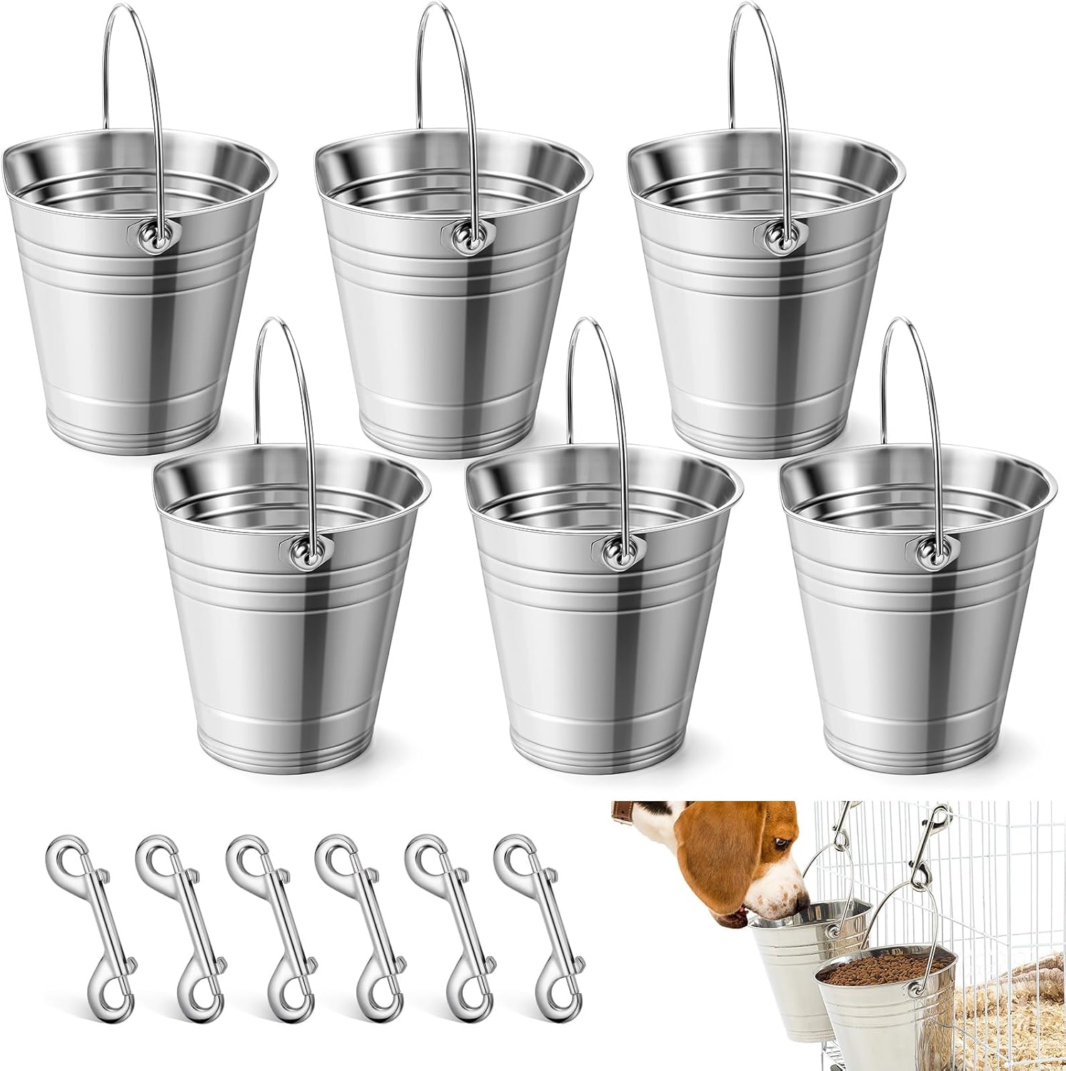 Durable 2 Quart Stainless Steel Flat Side Bucket Set for Pets
