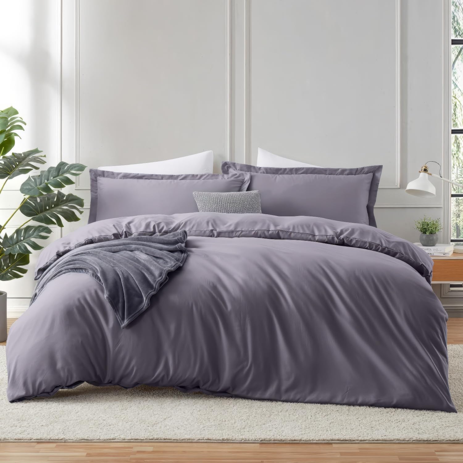 Greyish Purple Duvet Cover & Fitted Sheet Queen Set - 4 Piece