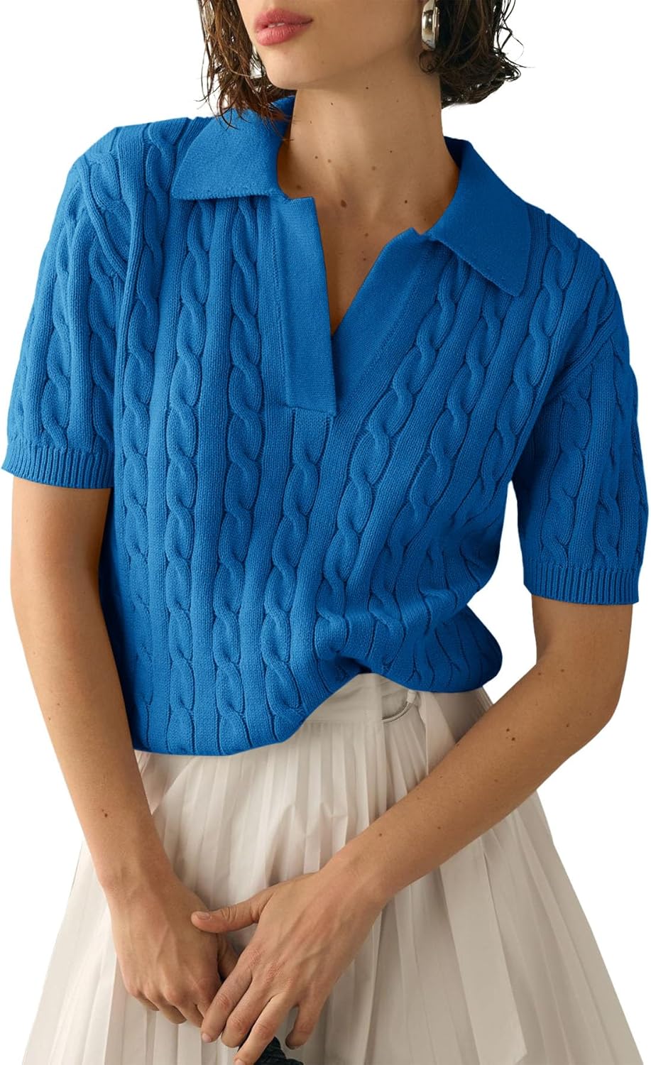 Imily Bela Women's Cable Short Sleeve Sweater for Casual Style