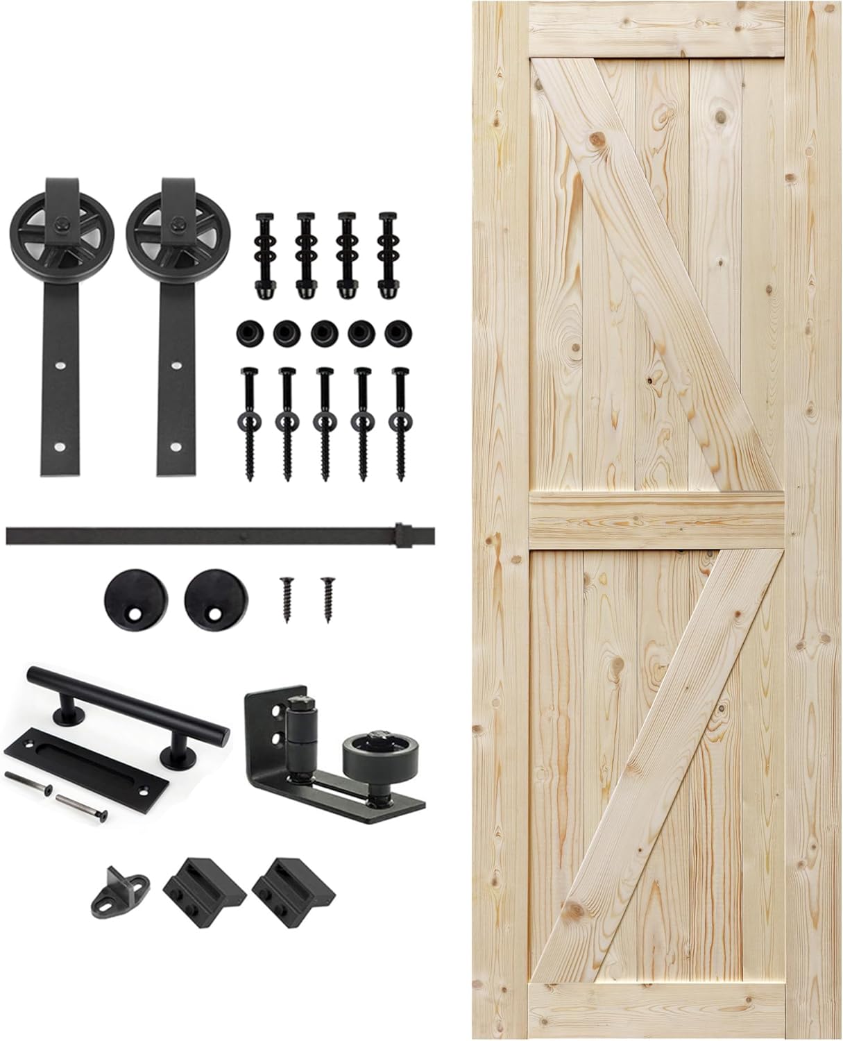 Unfinished British Brace Knotty Barn Door with Sliding Hardware Kit