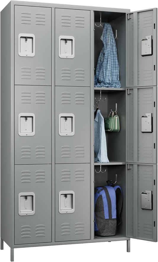 9 Doors Metal Lockers for Employees with Hooks for Offices