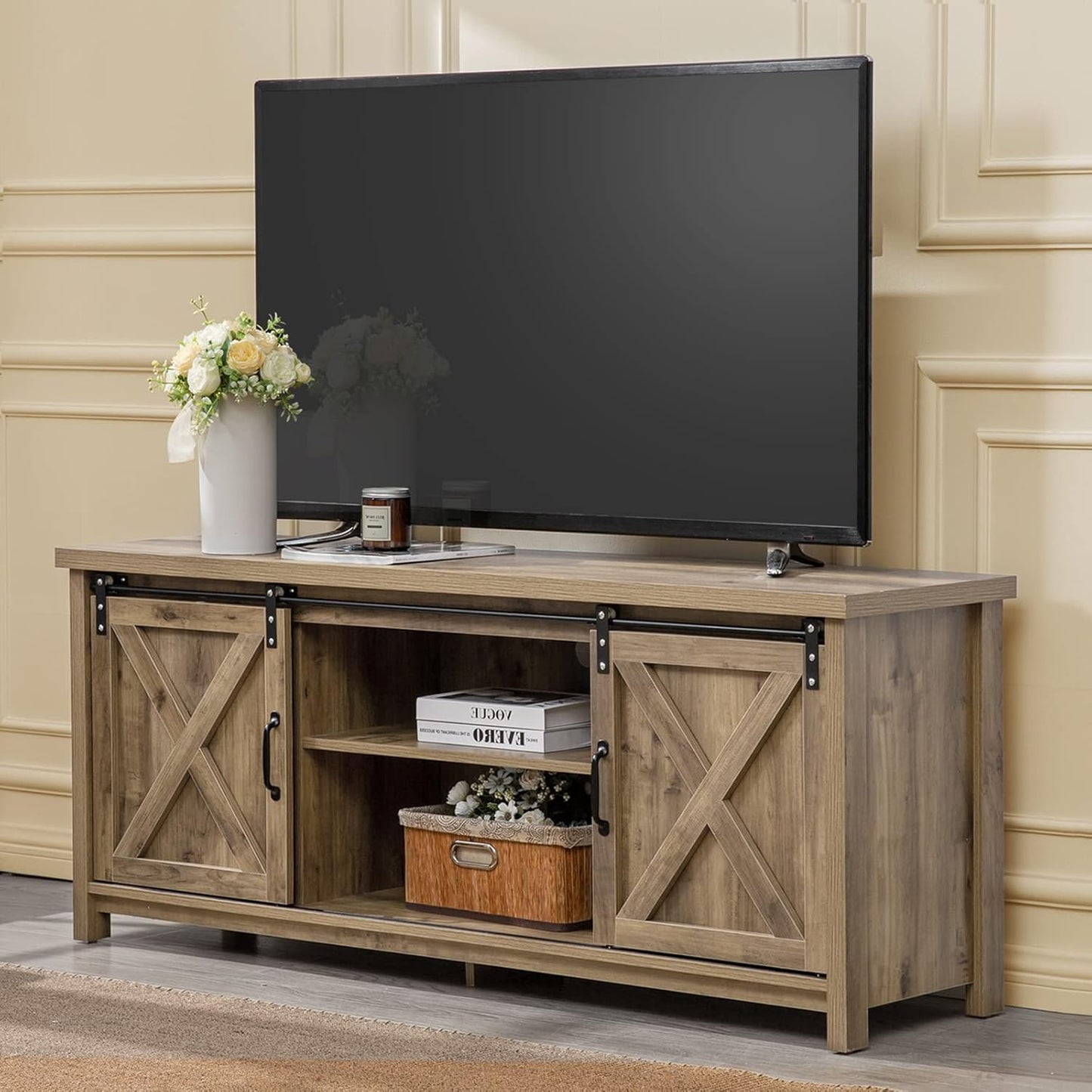 Rustic Sliding Barn Door TV Stand by GAZHOME
