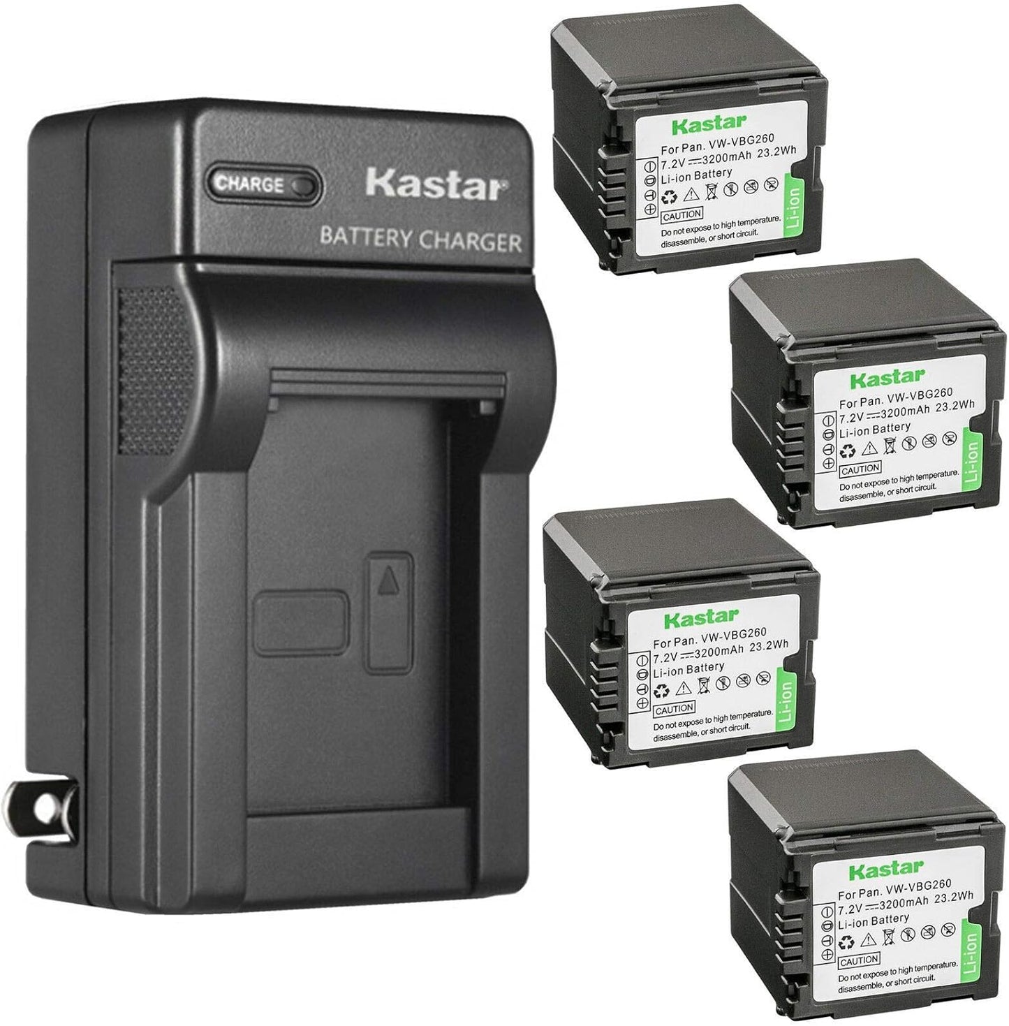 Kastar 4-Pack VW-VBG260 Battery and Charger for Panasonic Cameras