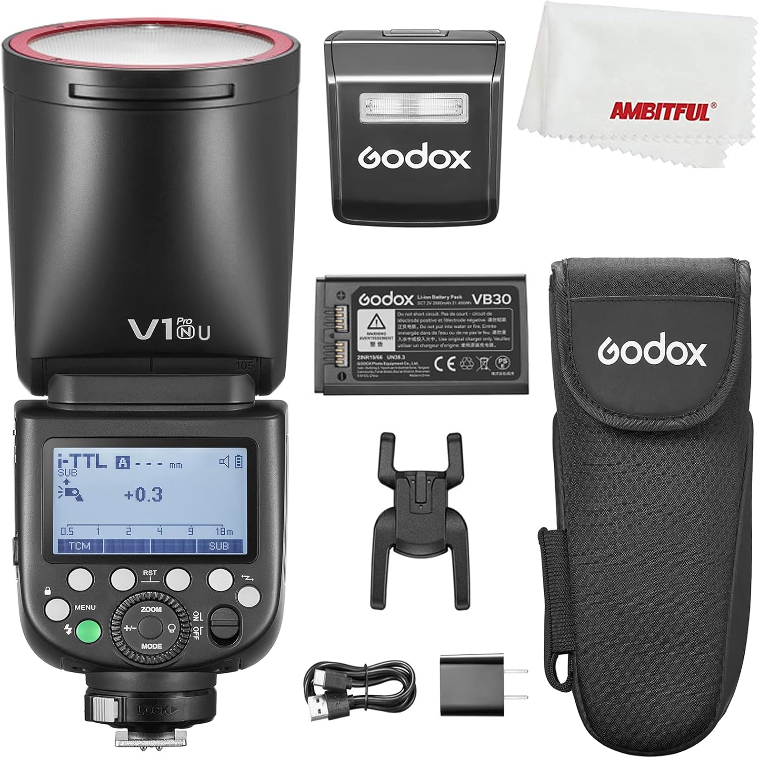 Godox V1 Pro TTL Round Head Flash for Nikon Cameras - 76Ws HSS