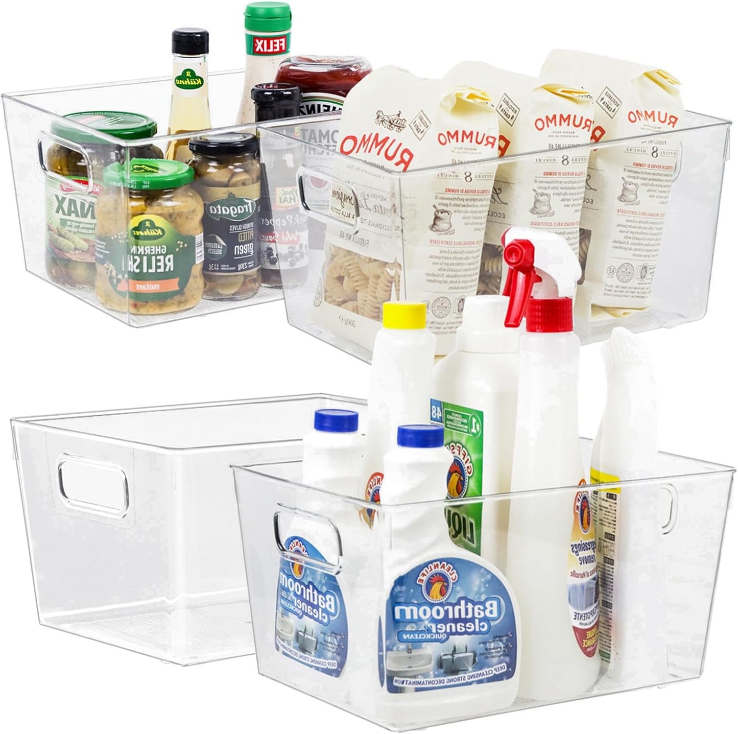 4pcs Clear Storage Bins for Kitchen Pantry Organization Needs