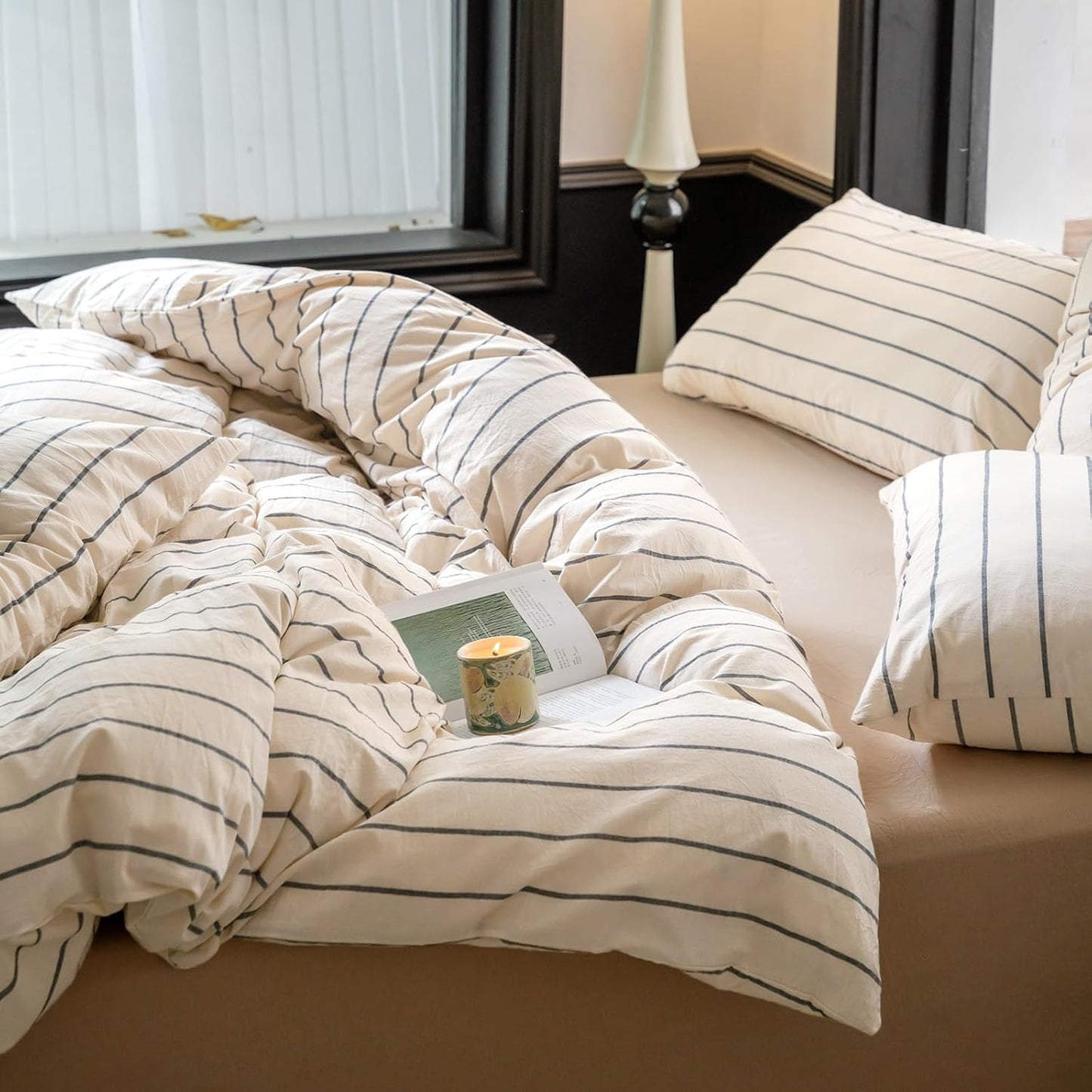 Striped Comforter Set Queen Size Lightweight Boho Bedding Set