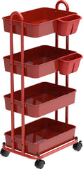 4-Tier Rolling Utility Cart with Hanging Buckets - Space-Saving