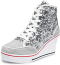 Jiu du Women's Glitter Sneakers Platform Wedge Stylish Footwear