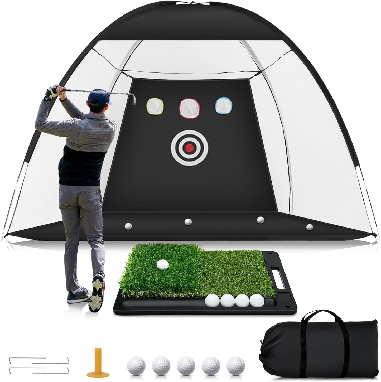 Ultimate Golf Practice Bundle: 10x7ft Net & Dual-Turf Mat