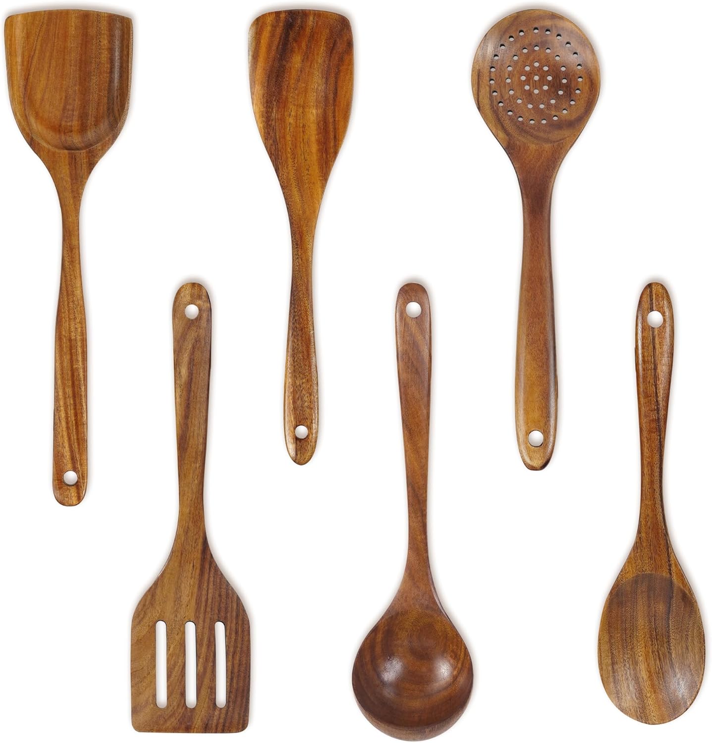 Teak Wooden Cooking Utensils Set - 6 PCS Kitchen Tools