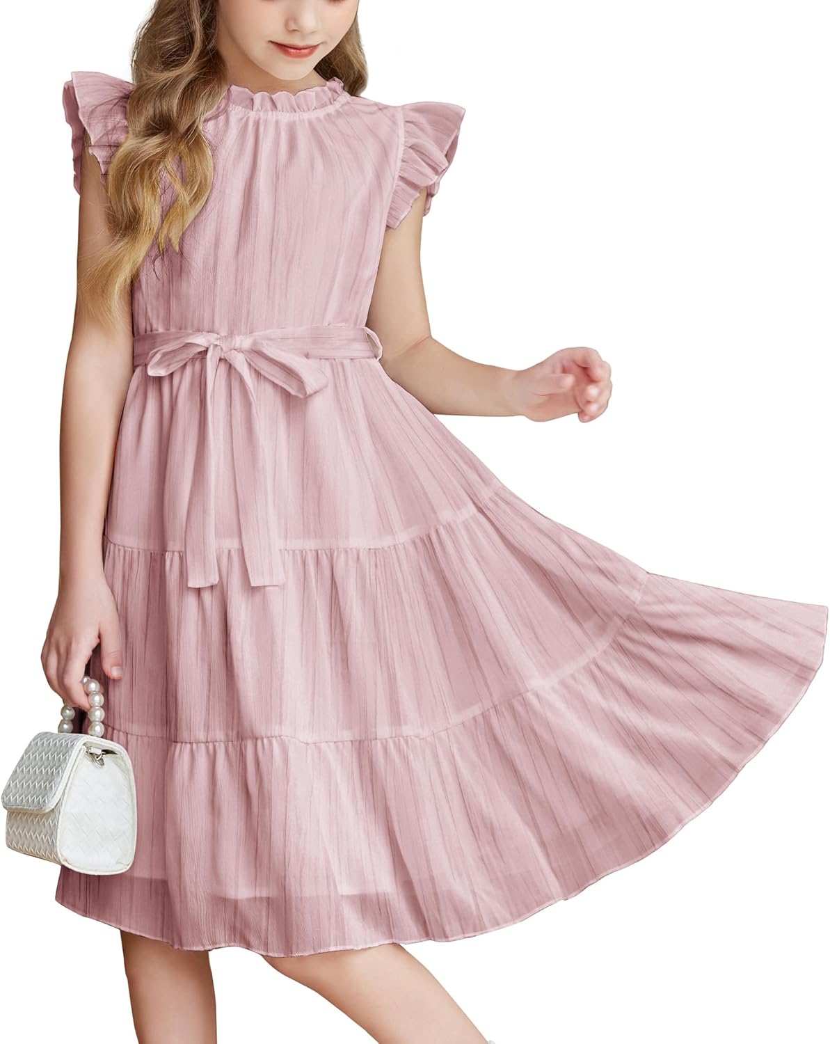 Arshiner Tween Girls Summer Dress with Ruffle Sleeves and Belt