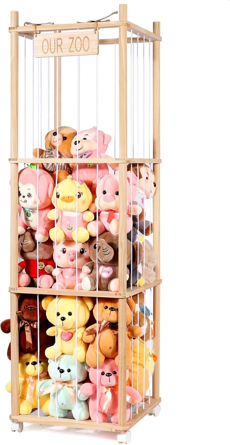 Wooden Stuffed Animal Storage Tower for Kids' Rooms & Playrooms